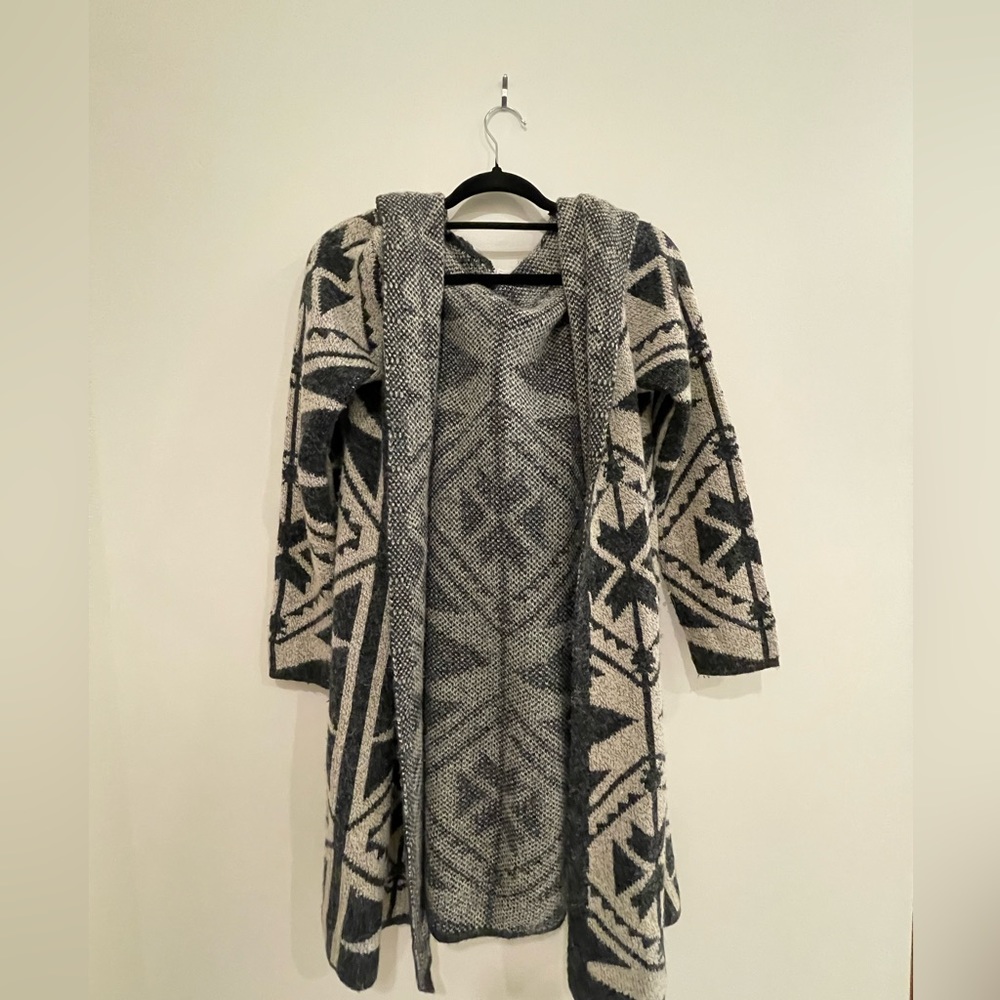Cardigan, gray, cream, dark gray